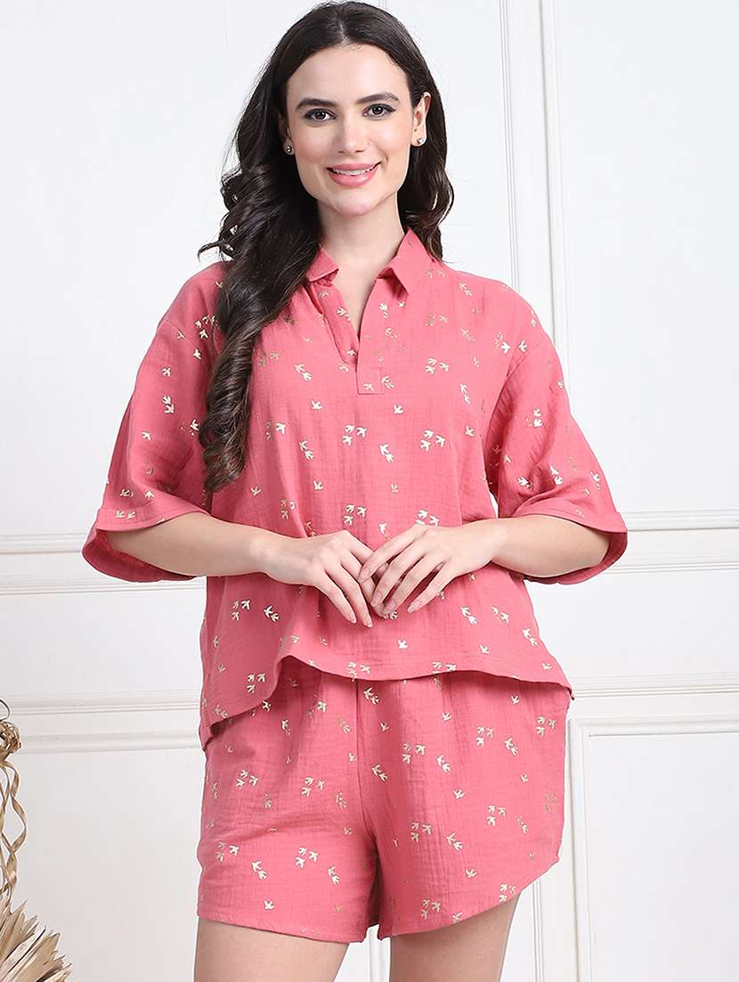 women printed shorts nightwear set