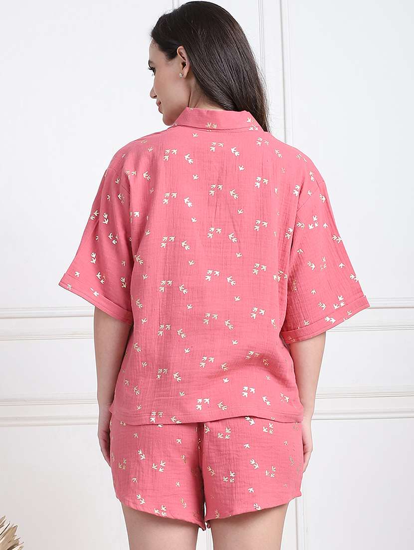 women printed shorts nightwear set - 21555698 -  Standard Image - 2
