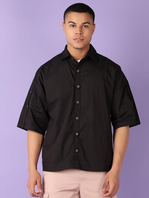 men black solid oversized casual shirt - 21555718 -  Standard Image - 0