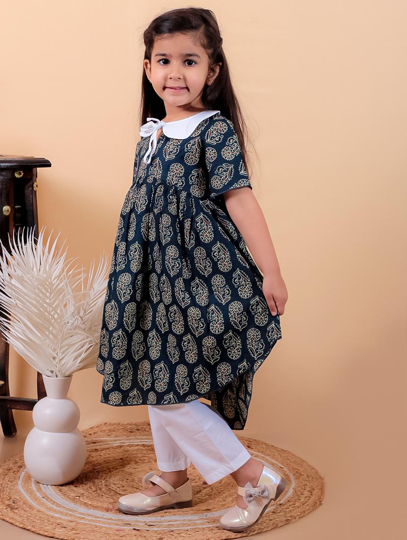 girls printed short sleeves kurta pant set - 21555744 - Standard Image - 2