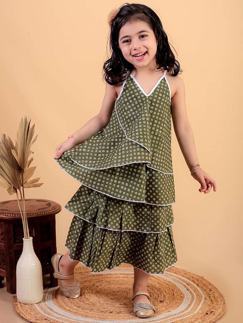 girls printed sleeveless top & skirt set