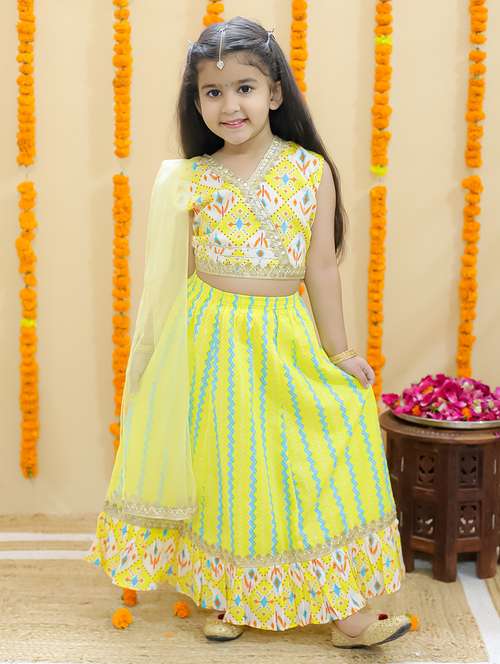girls printed sleeveless lehenga choli set - 21555822 - Standard Image - 0