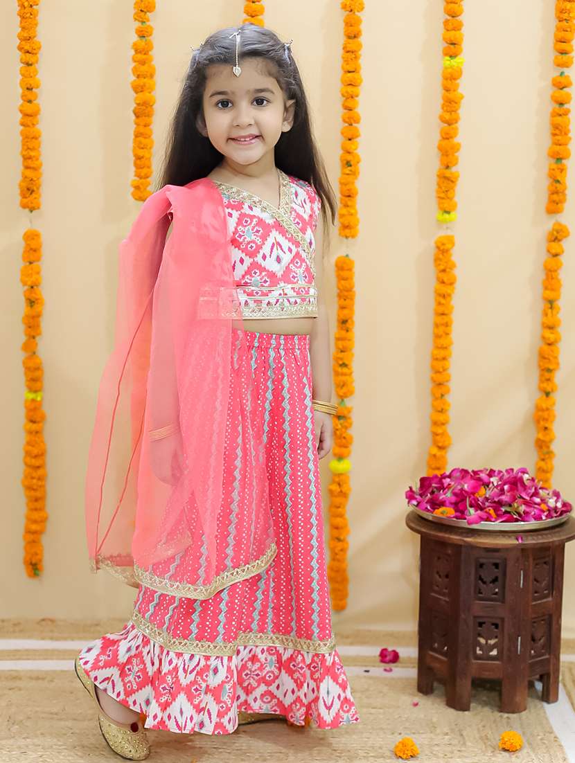 girls printed sleeveless lehenga choli set