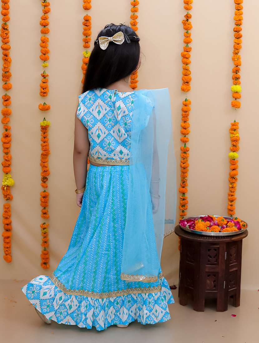 girls printed sleeveless lehenga choli set - 21555825 - Standard Image - 2
