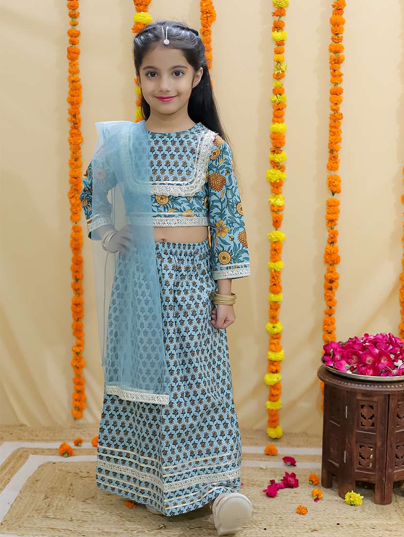 girls printed three quarter sleeves lehenga choli set