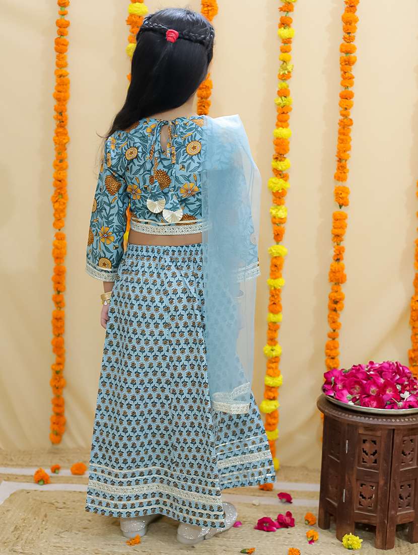 girls printed three quarter sleeves lehenga choli set - 21555828 - Standard Image - 2
