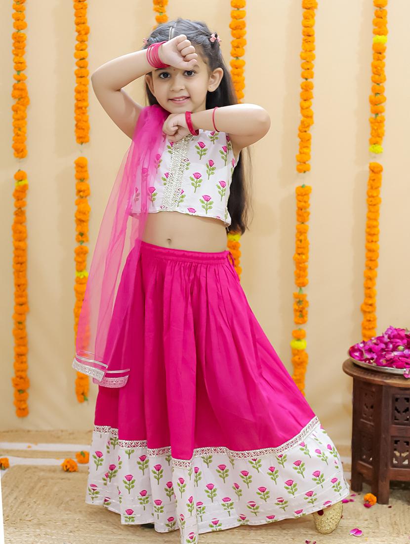 girls printed sleeveless lehenga choli set