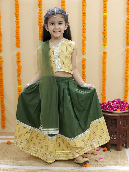 girls printed sleeveless lehenga choli set - 21555837 - Standard Image - 0