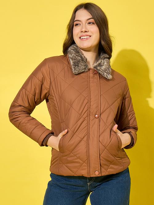 women solid long sleeves quilted jacket - 21555877 - Standard Image - 0