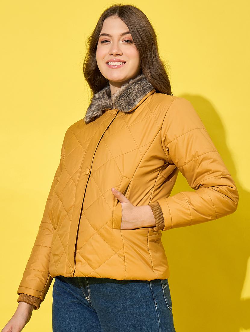women solid long sleeves quilted jacket - 21555878 - Standard Image - 2