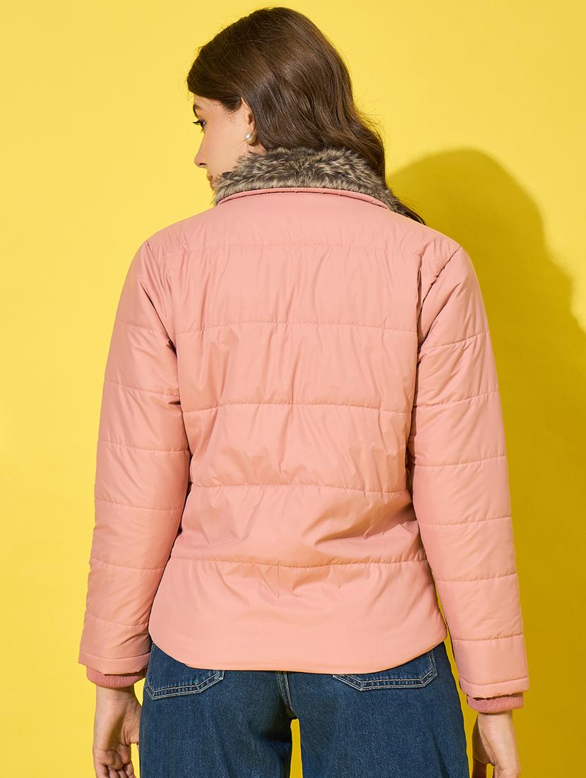 women solid long sleeves quilted jacket - 21555879 - Standard Image - 2