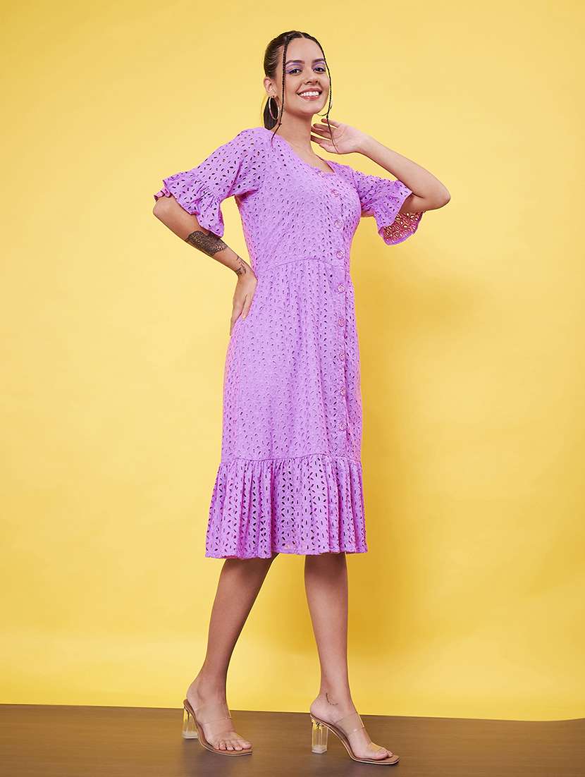 women self design square neck tiered dress - 21555907 -  Standard Image - 2