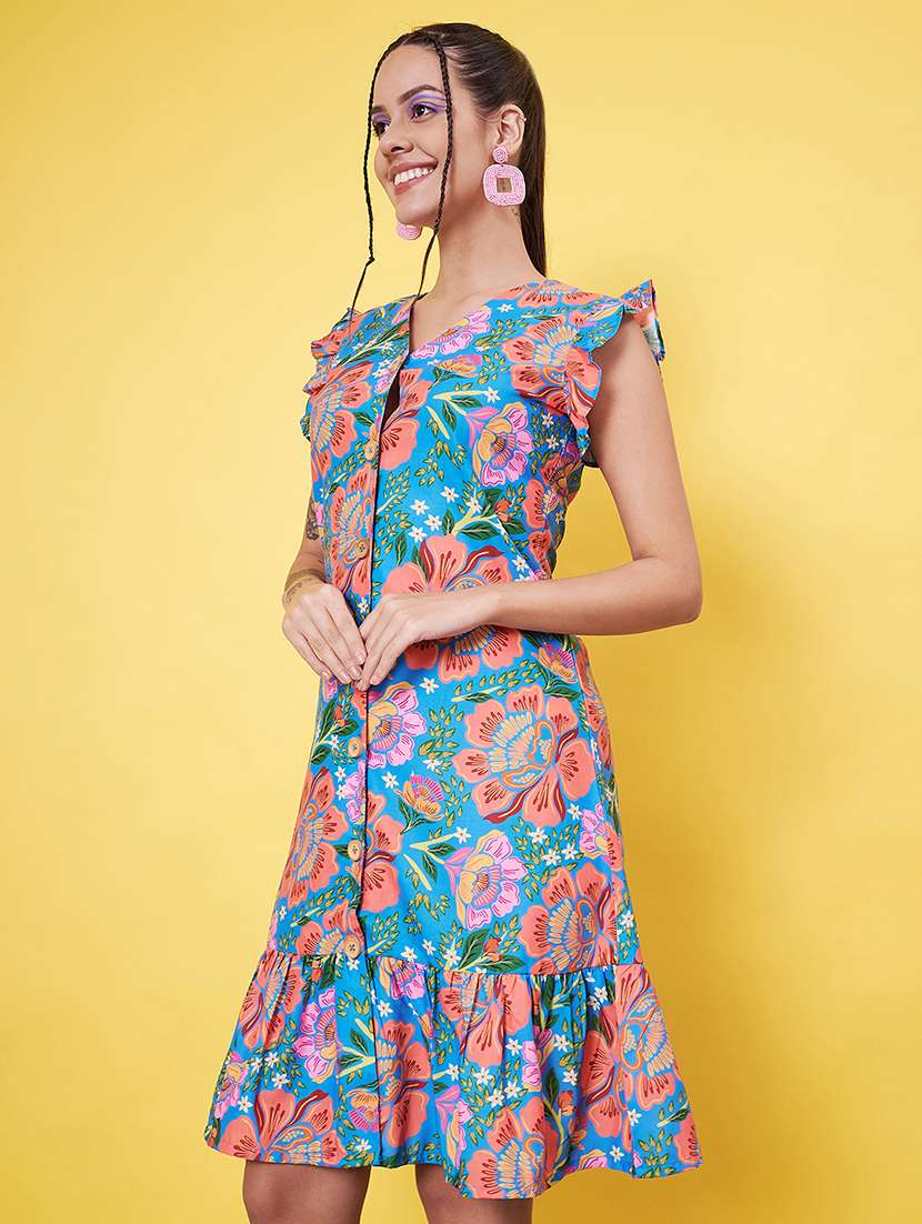 women floral printed v neck a-line dress - 21555918 -  Standard Image - 2