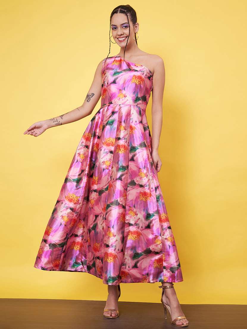 women floral printed single shoulder fit & flare dress - 21555921 - Standard Image - 2