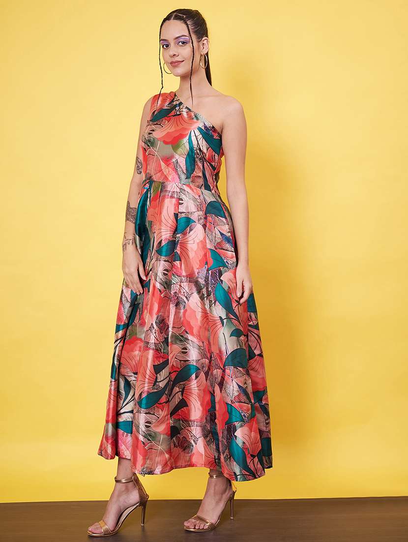 women floral printed single shoulder fit & flare dress - 21555922 -  Standard Image - 2