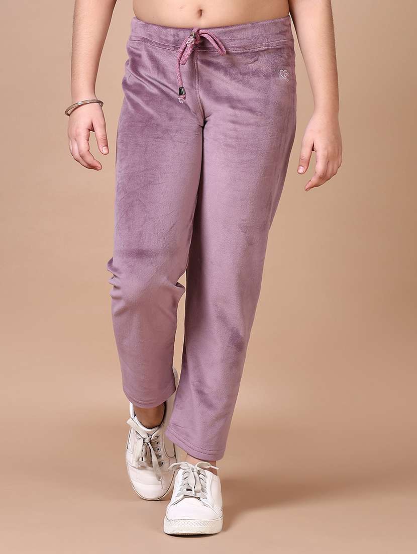 girls solid mid rise track pant