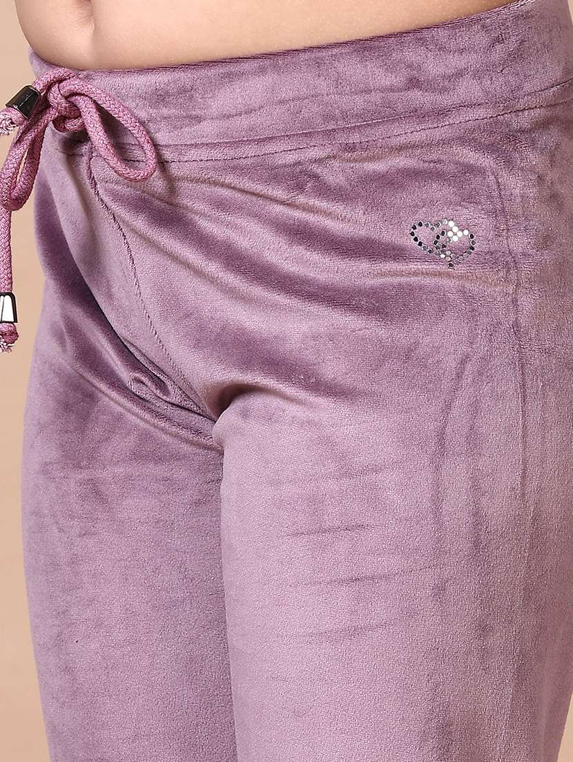 girls solid mid rise track pant - 21556088 - Standard Image - 2