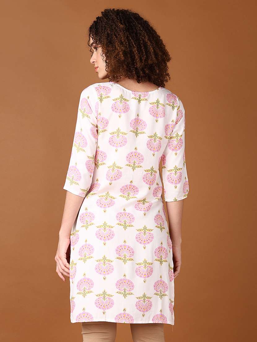 women floral three quarter sleeve straight kurta - 21556100 -  Standard Image - 2
