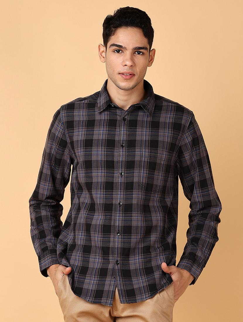 men checks long sleeve casual shirt - 21556103 - Zoom Image - 0