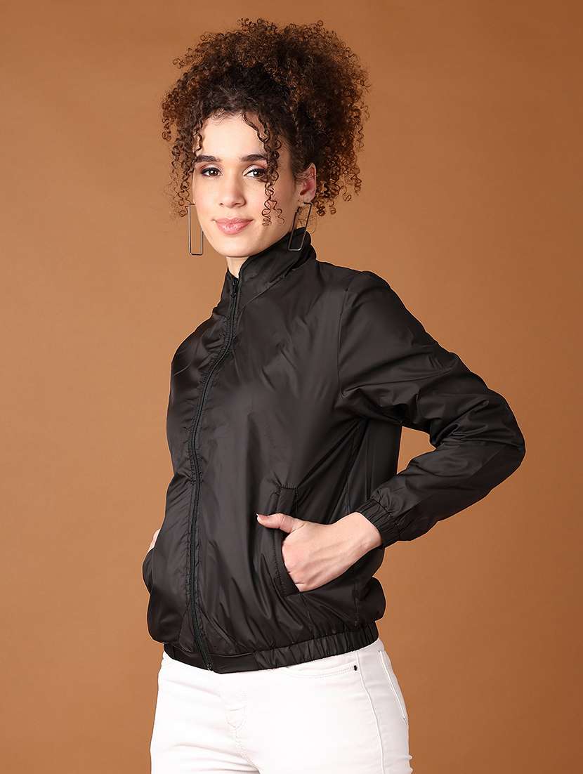 women black solid long sleeve jacket - 21556107 -  Standard Image - 2