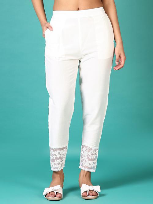 women solid laced hem tapered pant - 21556112 -  Standard Image - 0