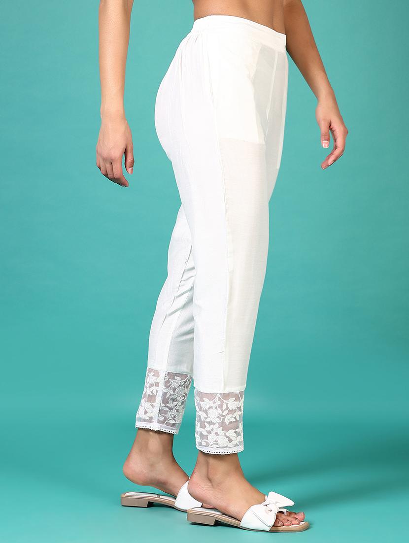 women solid laced hem tapered pant - 21556112 - Standard Image - 2