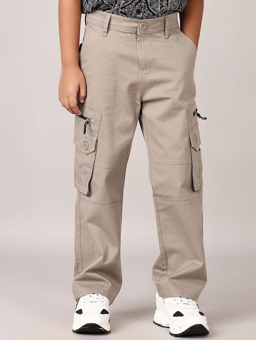 boys grey solid mid rise cargo