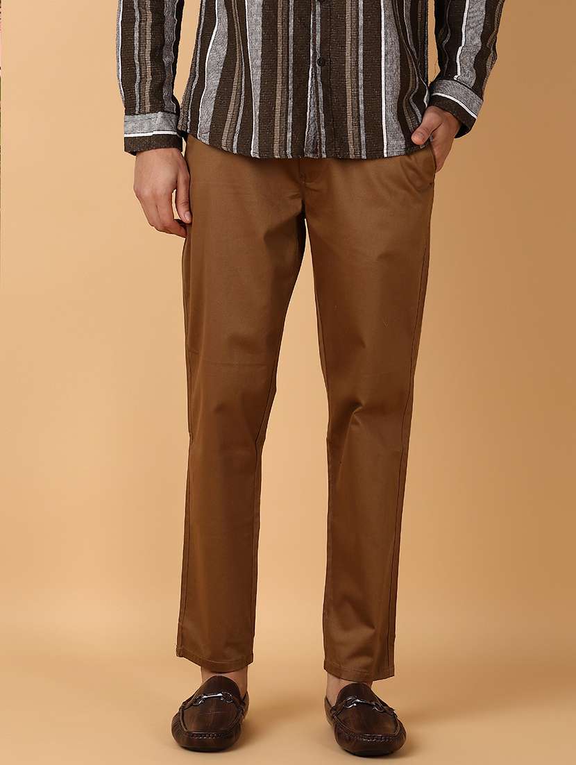 men solid regular fit chinos casual trouser - 21556148 -  Standard Image - 2