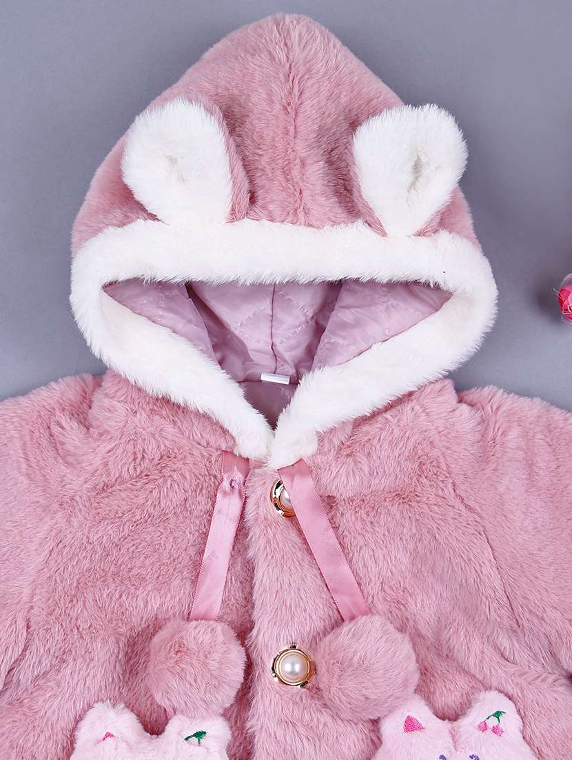 girls solid fur long sleeve jacket - 21556212 -  Standard Image - 2