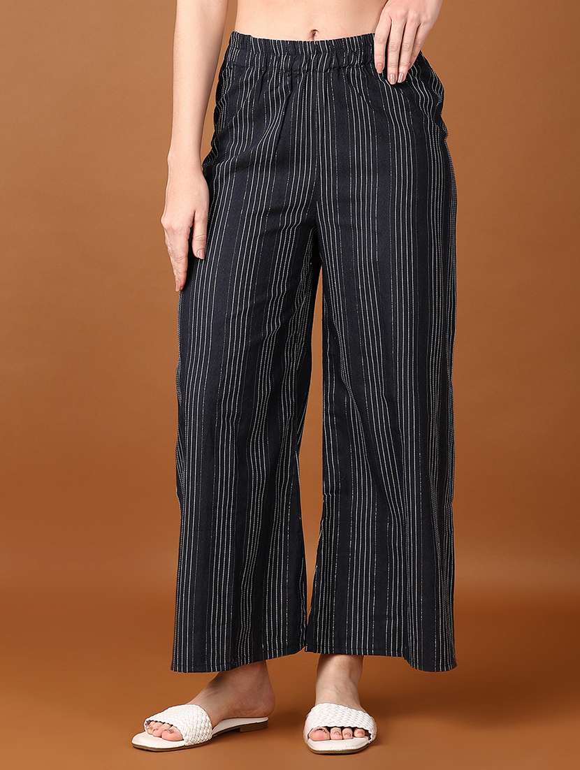 women navy blue stripes printed palazzo