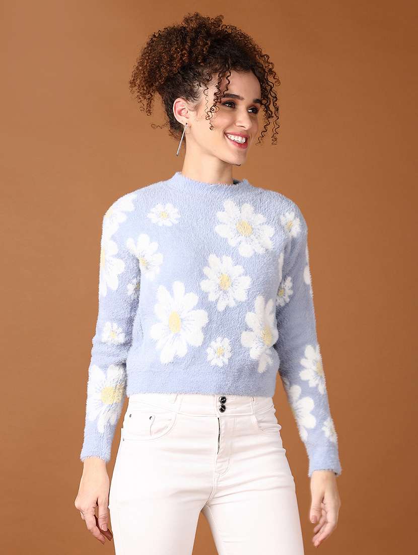 women light blue florals long sleeve pullover - 21556328 -  Standard Image - 2