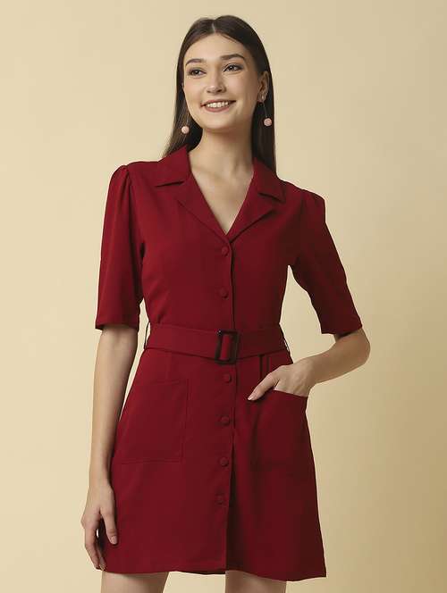 women solid short sleeves coat dress - 21556419 - Standard Image - 0