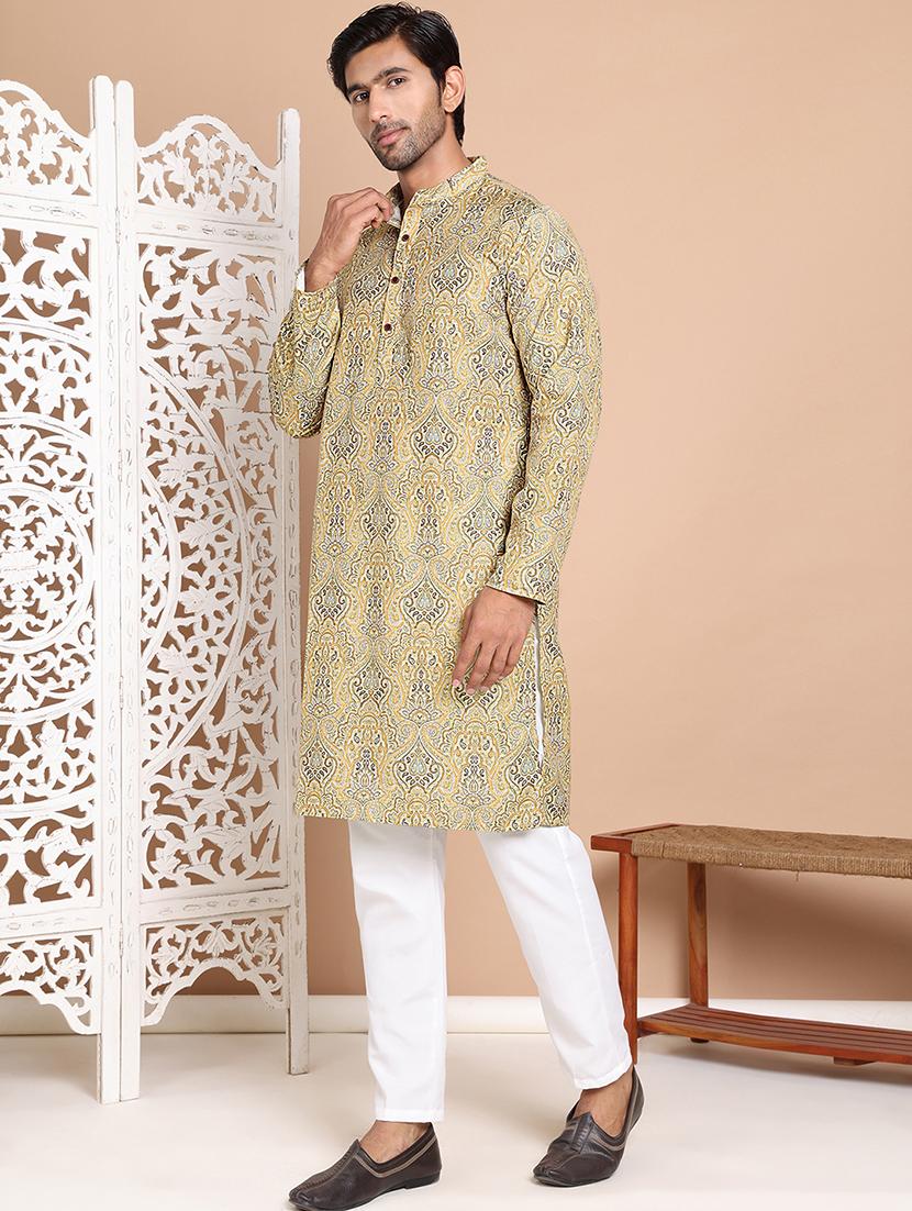 men mandarin neck printed kurta pyjama set - 21556439 - Standard Image - 2