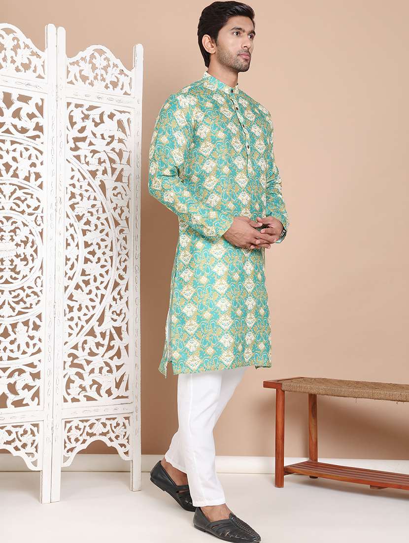 men mandarin neck printed kurta pyjama set - 21556442 - Standard Image - 2