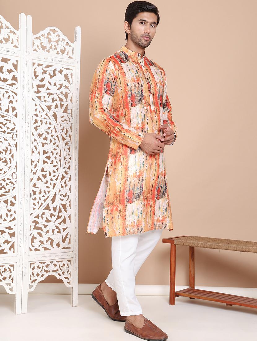 orange cotton kurta pyjama ethnic wear set - 21556443 - Standard Image - 2