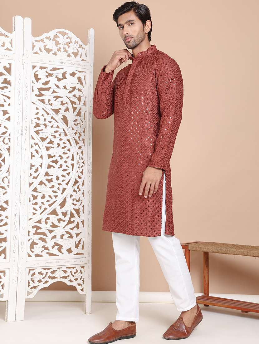 men mandarin neck embroidered kurta pyjama set - 21556450 -  Standard Image - 2