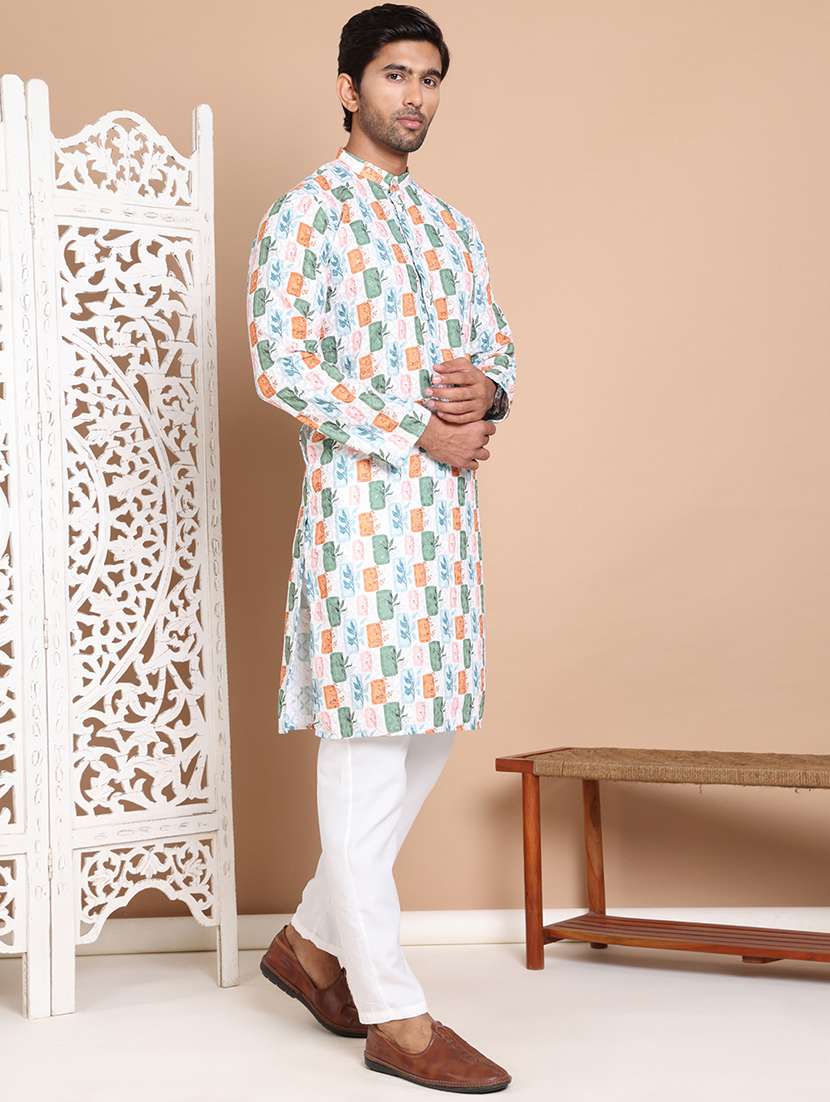 White Cotton Kurta Pyjama Ethnic Wear - 21556459 -  Standard Image - 2