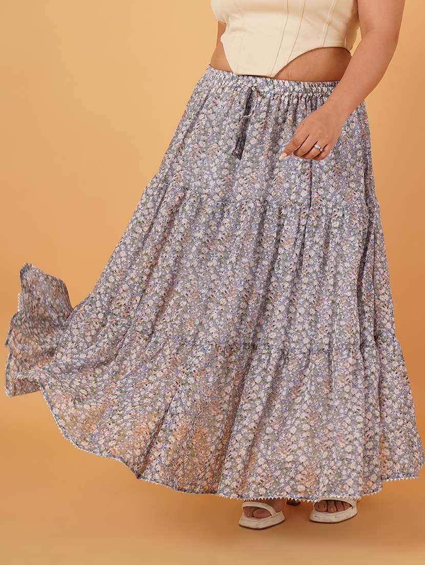 women floral printed tiered skirt