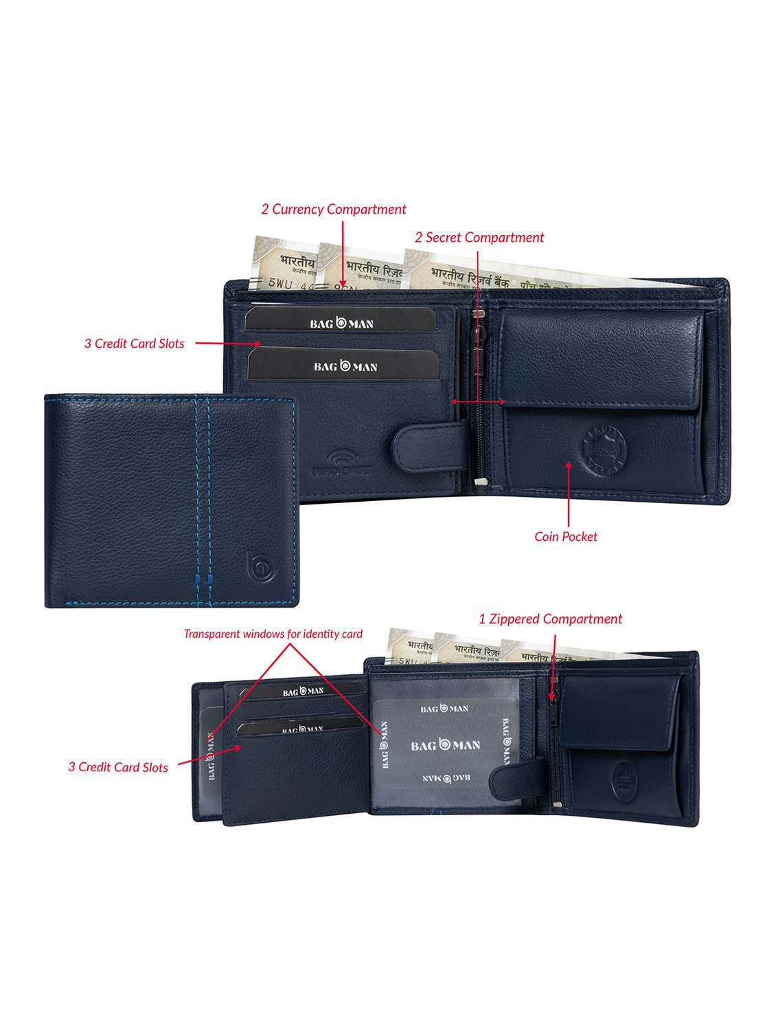 blue genuine leather wallet - 21556744 -  Standard Image - 2