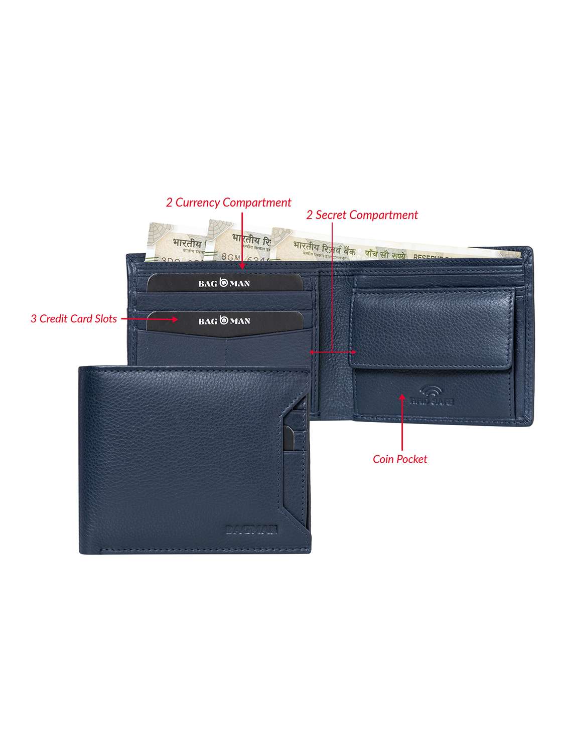 blue genuine leather wallet - 21556773 -  Standard Image - 2