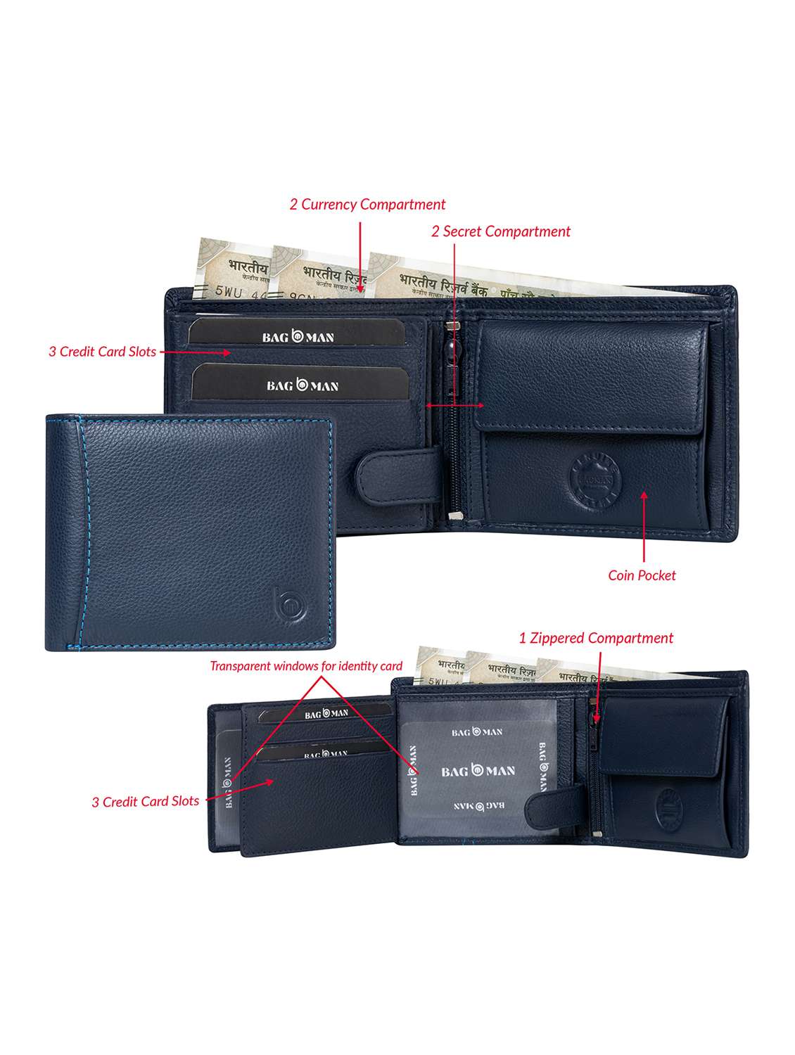 blue genuine leather wallet - 21556788 -  Standard Image - 2