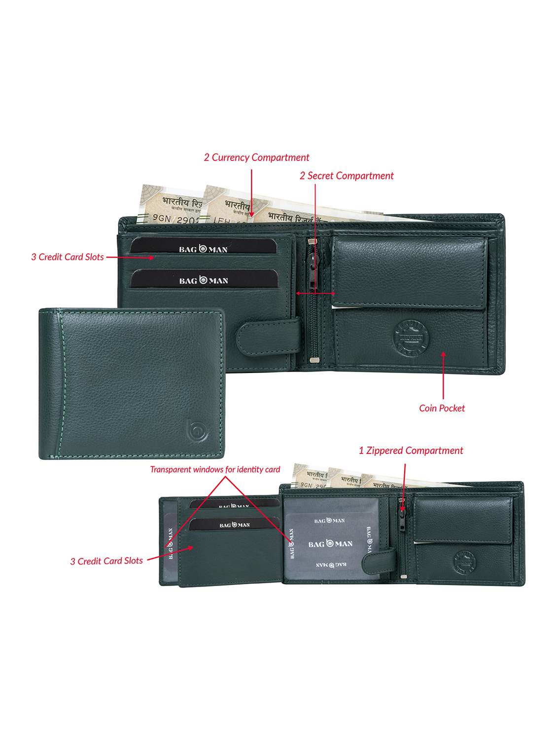 green genuine leather wallet - 21556789 -  Standard Image - 2