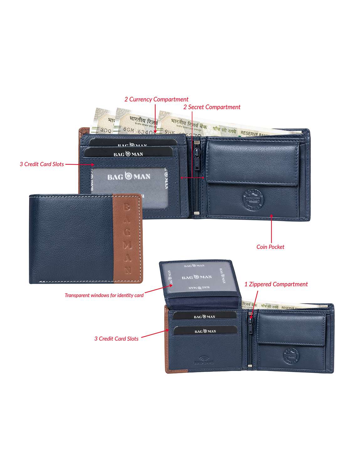 blue genuine leather wallet - 21556794 -  Standard Image - 2