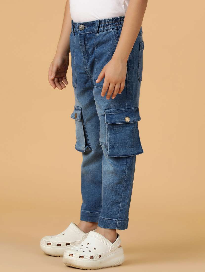 boys solid washed cargo fit jeans - 21556895 -  Standard Image - 2
