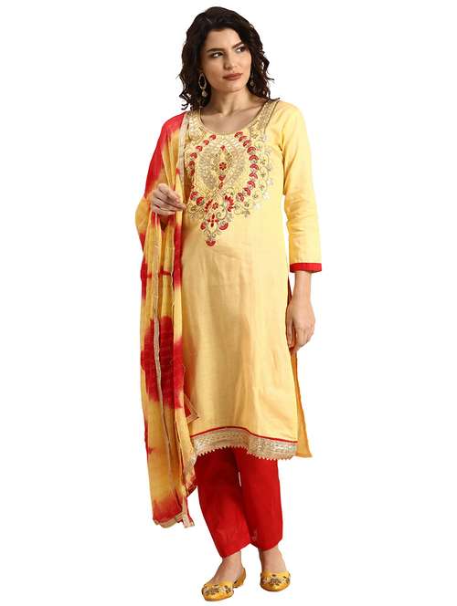 women solid with work unstitched suit - 21557223 - Standard Image - 0