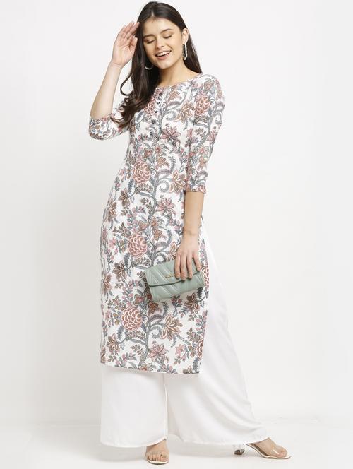 women three quarter sleeve straight kurta - 21557620 - Standard Image - 0