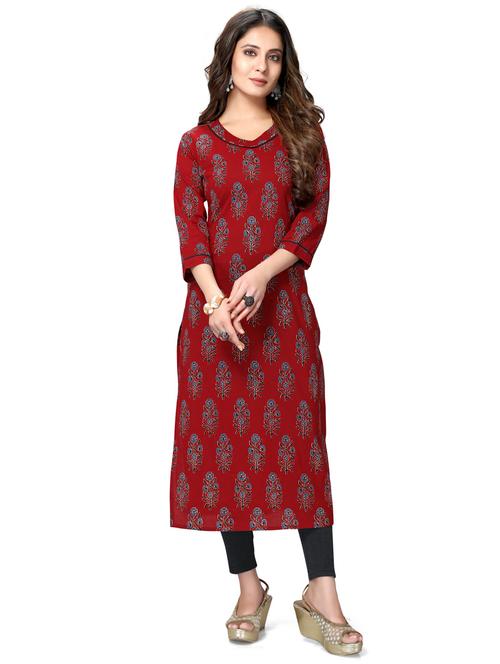 women three quarter sleeve straight kurta - 21557634 - Standard Image - 0