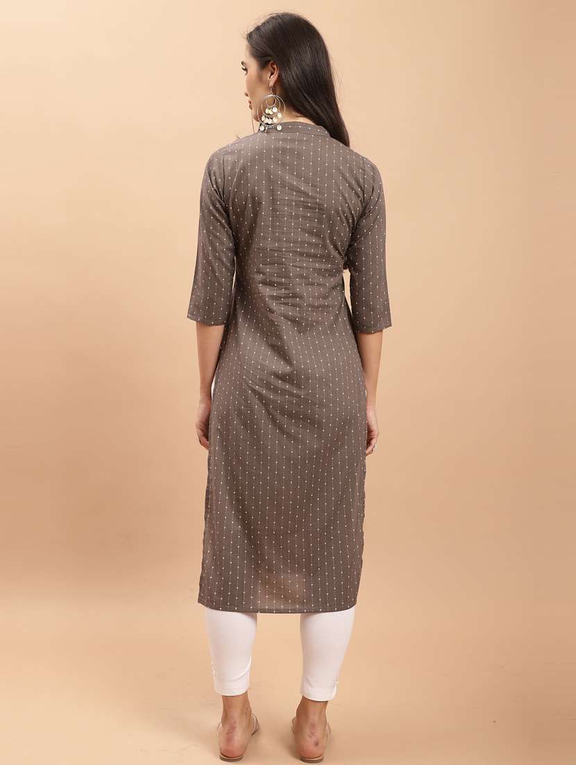 women three quarter sleeve straight kurta - 21557637 -  Standard Image - 2
