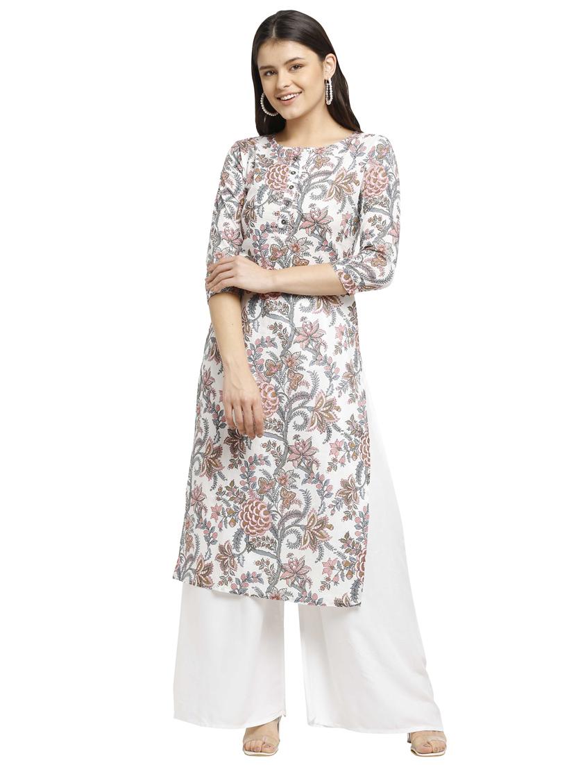 women three quarter sleeve straight kurta - 21557665 -  Zoom Image - 0