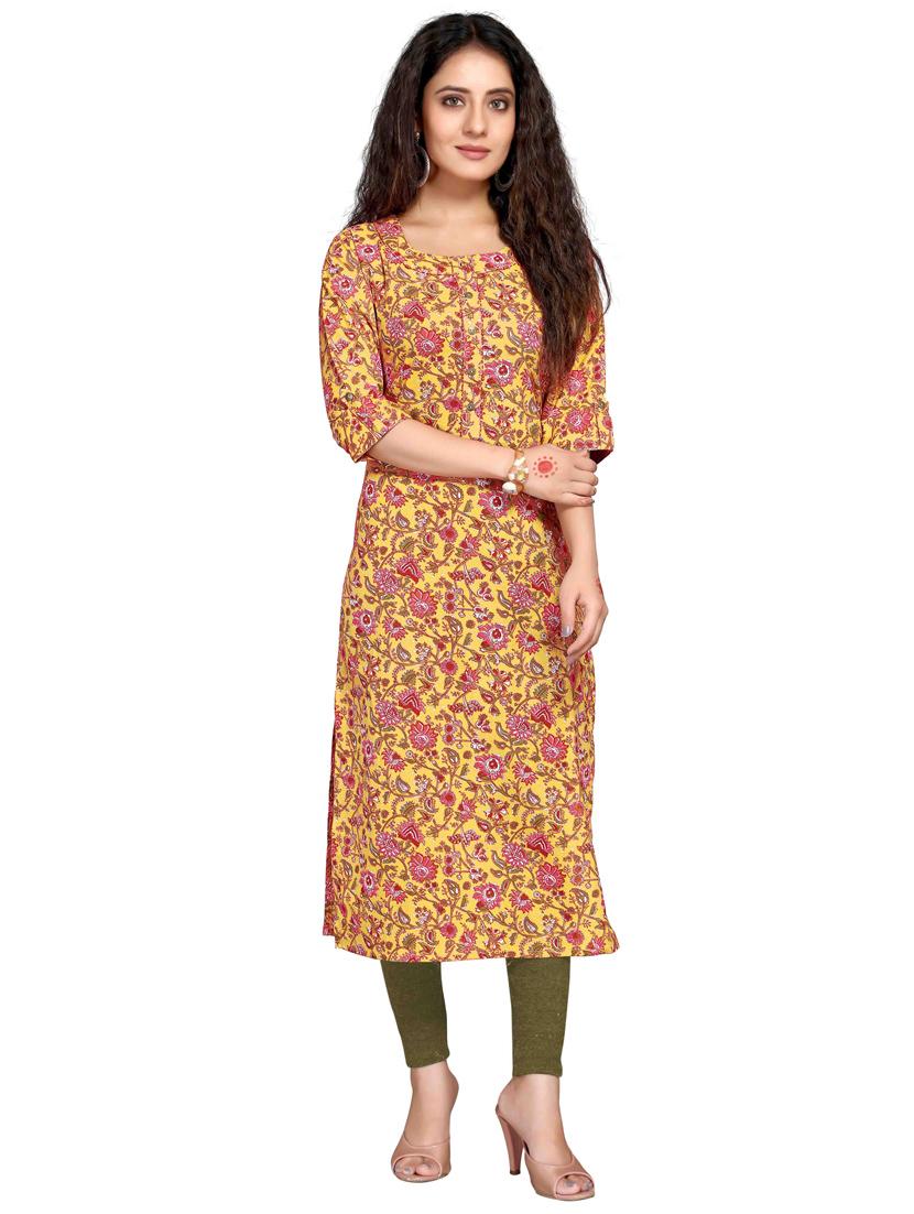 women three quarter sleeve straight kurta - 21557685 -  Zoom Image - 0
